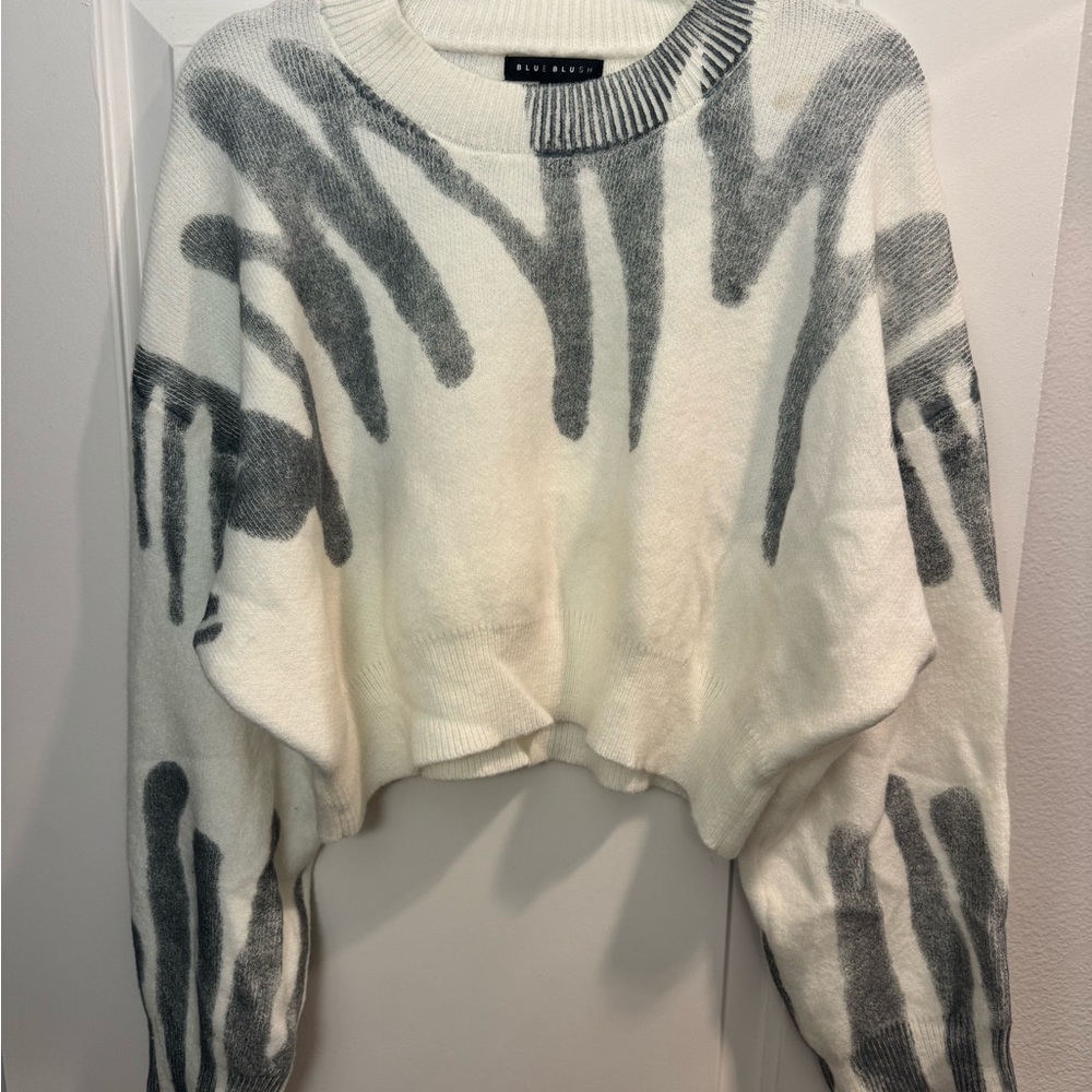 Blue Blush White and Gray Abstract Sweater